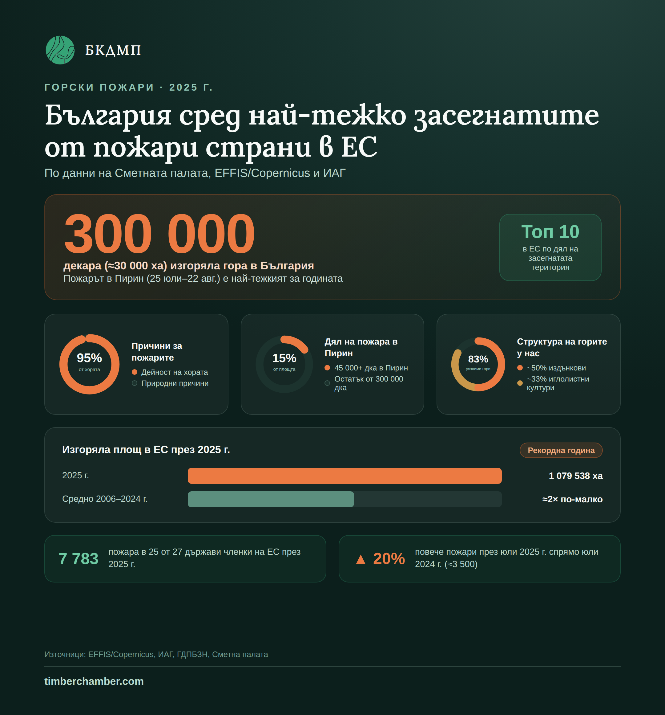 Близо 300 000 изгорели декара за година: България сред най-тежко засегнатите от пожари страни в ЕС 
